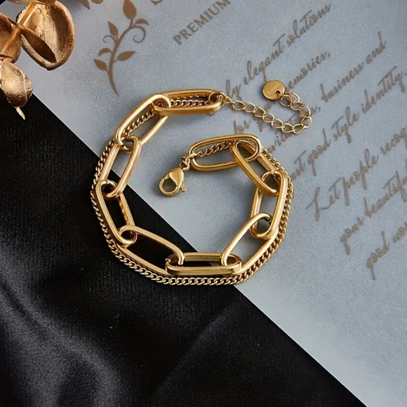 18k gold plated stainless steel chain link bracelet - Picture 2 of 7